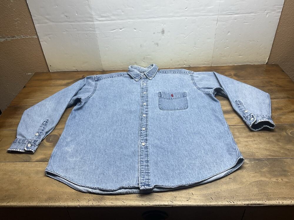 Vintage Polo Ralph Lauren Big Shirt Denim Button Down Mens Large Red Pony